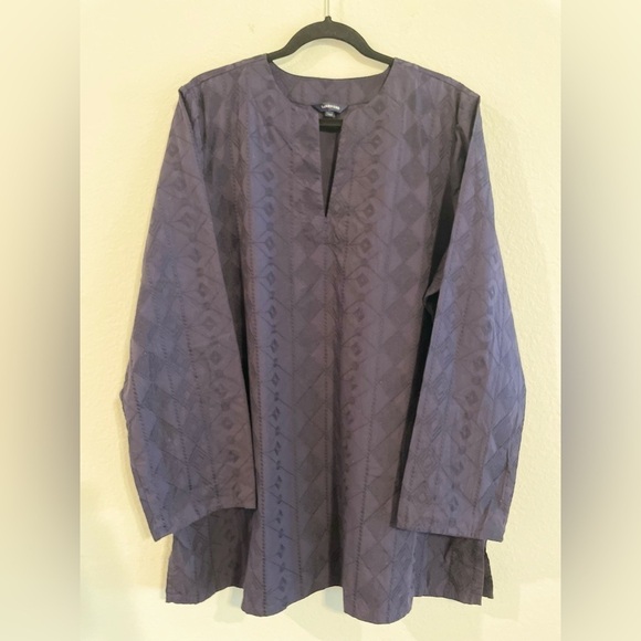 Lands' End Tunic Bundle (2) 2X Blue Brown Longline 100% Cotton Lace Detail - Picture 4 of 14